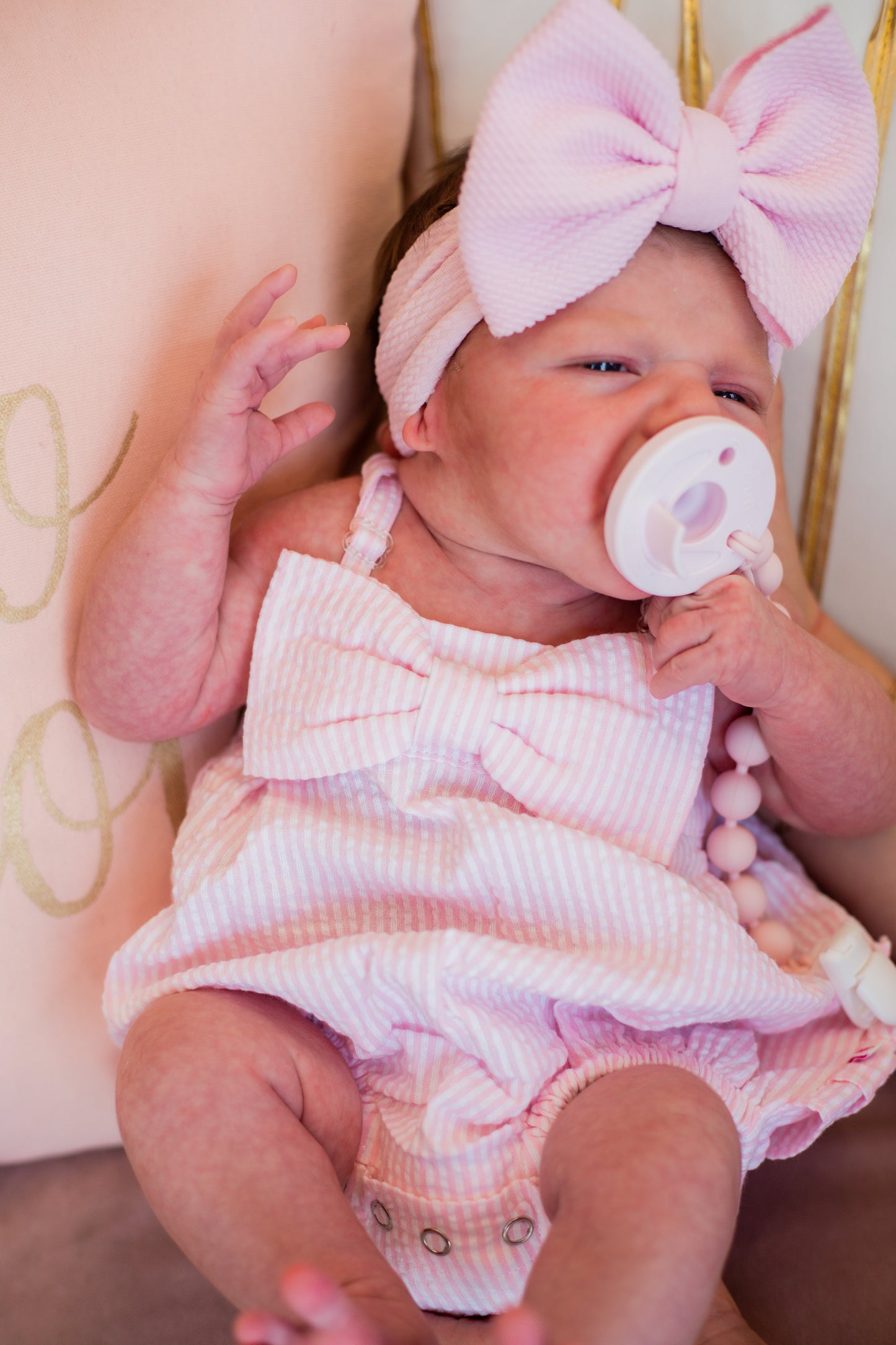 RuffleButts Seersucker Bow Bubble Romper