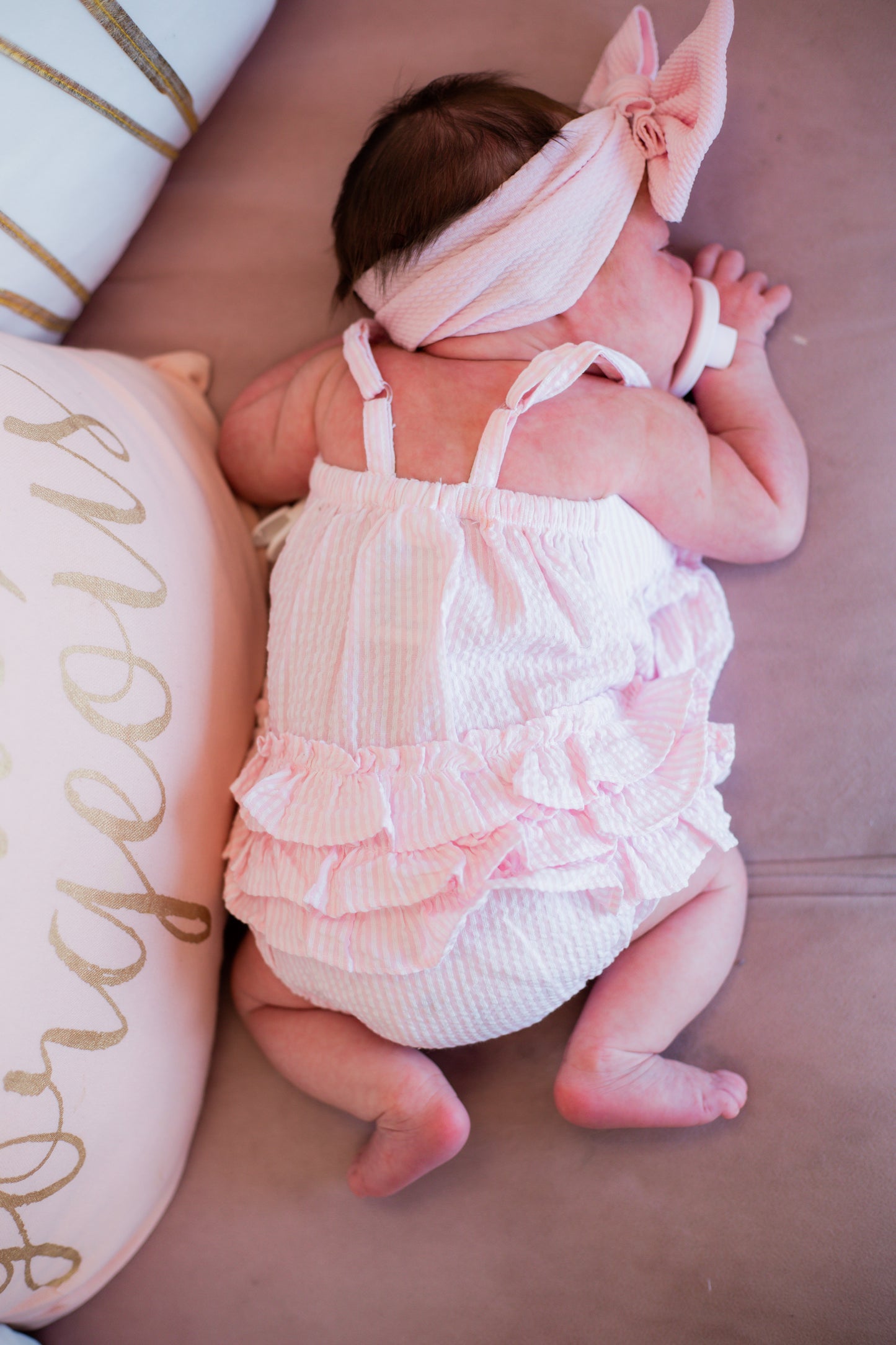 RuffleButts Seersucker Bow Bubble Romper