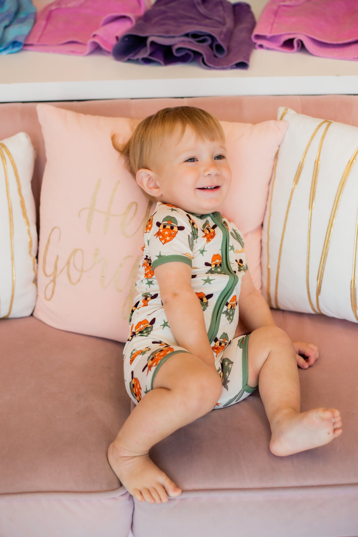 Smiley Cowboy Bamboo Shorty Romper