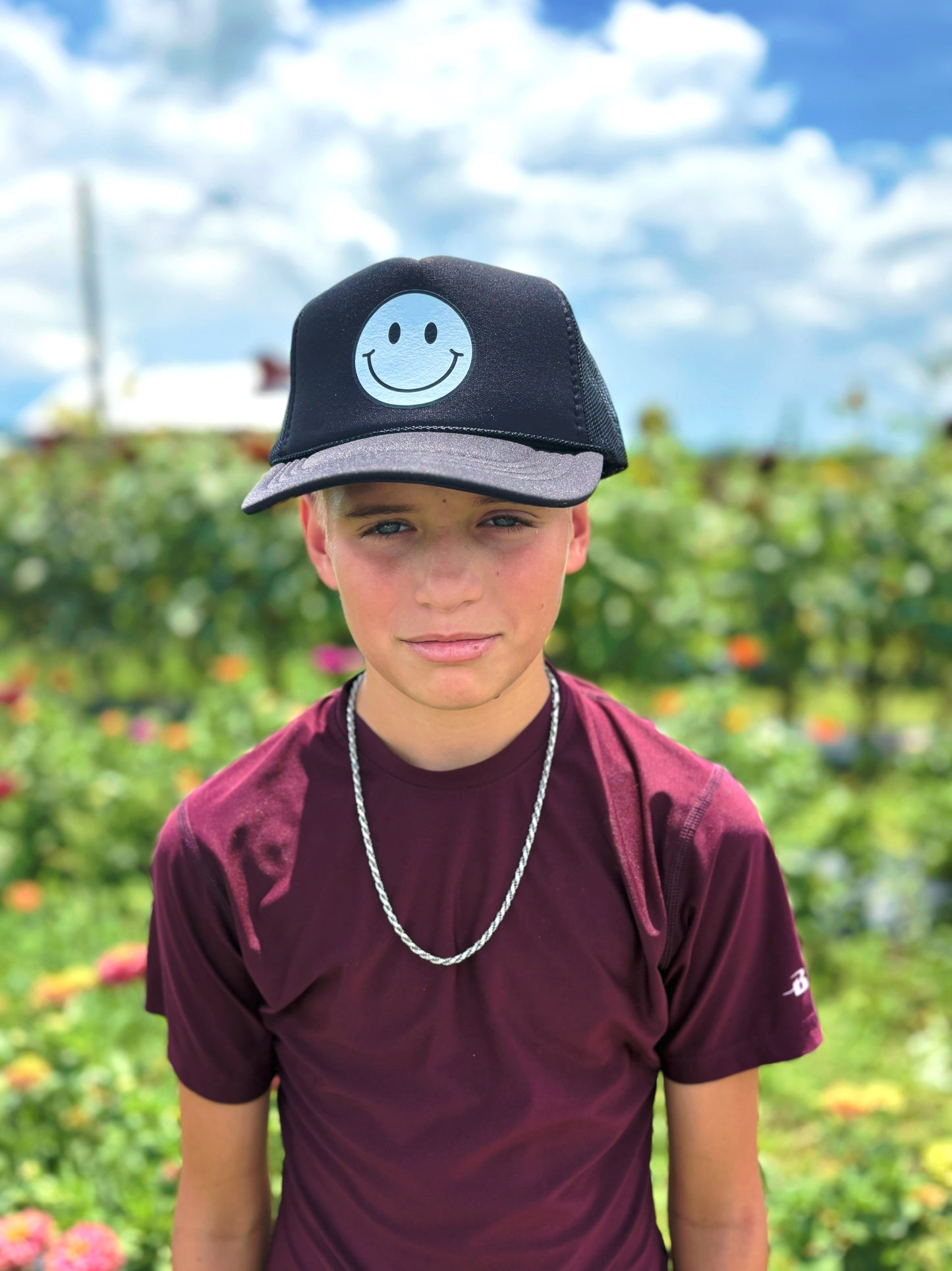 White Smiley SnapBack Hat - Juniors
