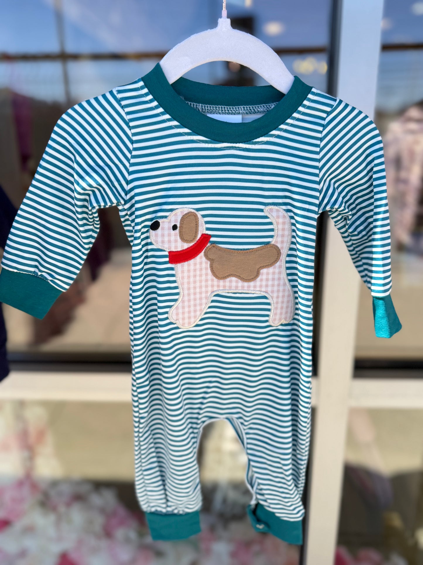 Puppy Playtime Striped Romper
