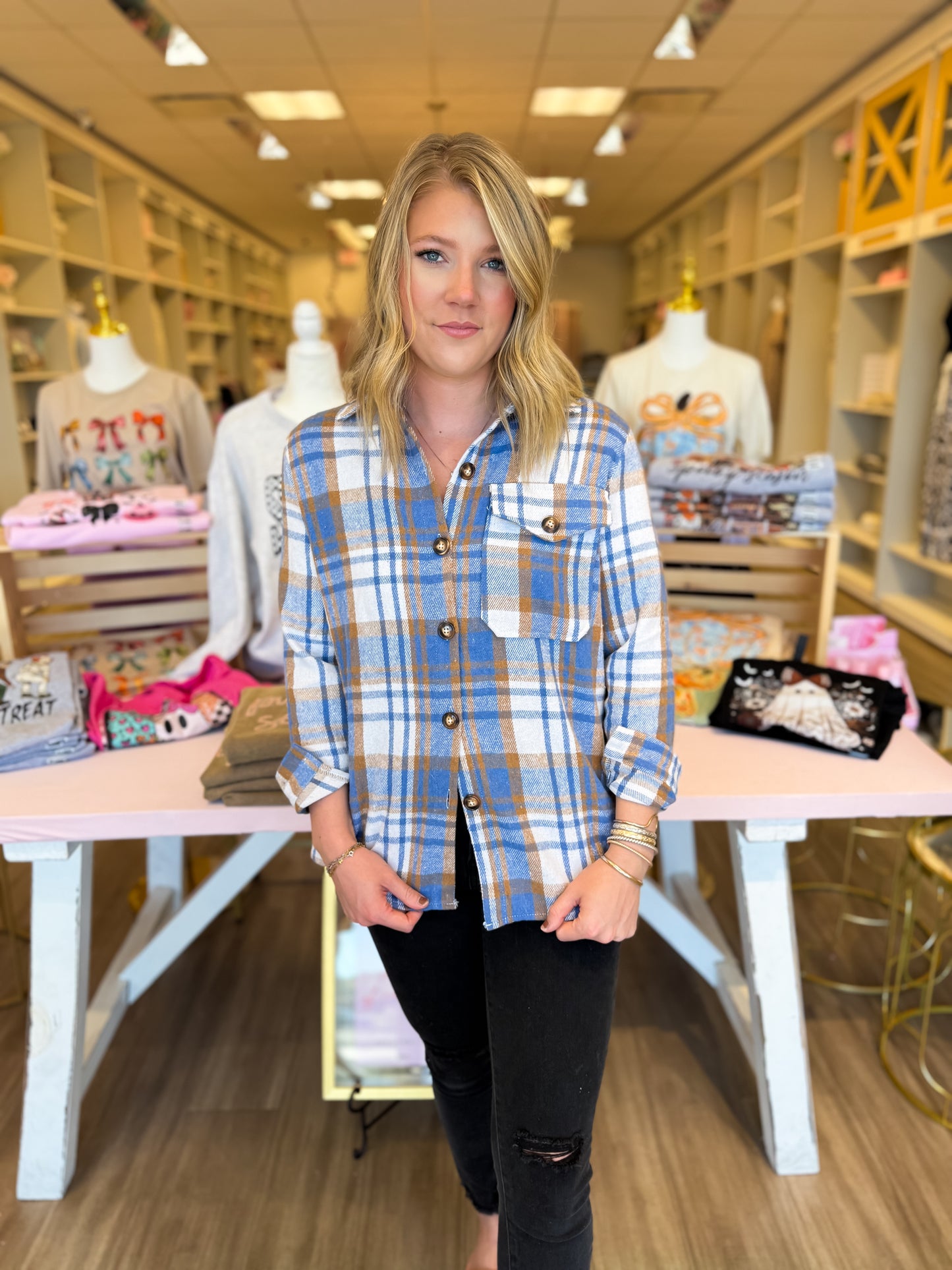 Mommy & Me Cinnamon Sky Plaid Shacket