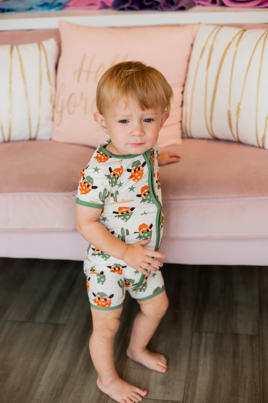 Smiley Cowboy Bamboo Shorty Romper