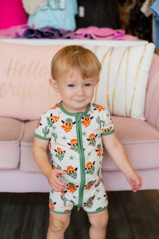 Smiley Cowboy Bamboo Shorty Romper