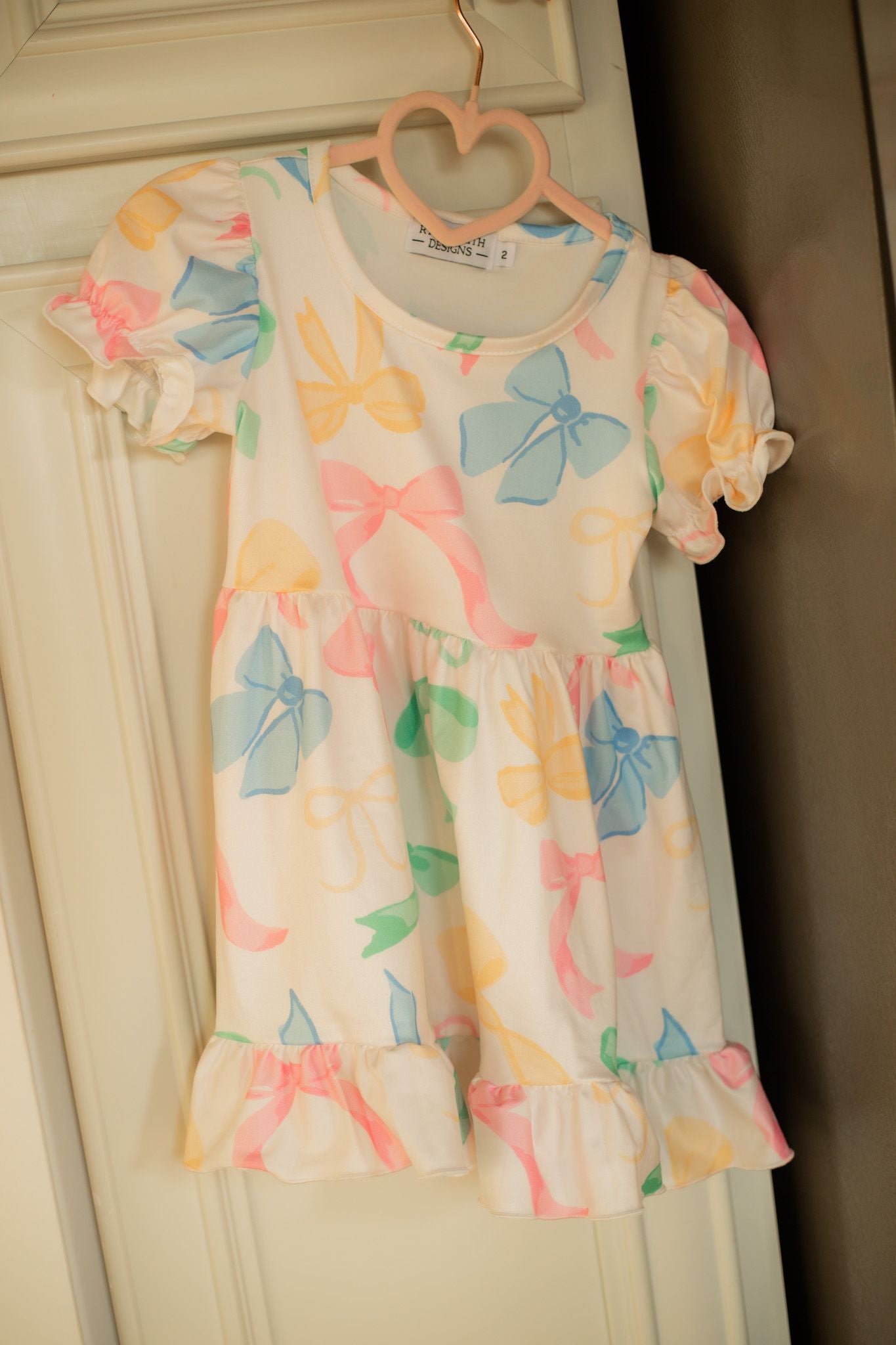 Pastel Bow Puff Sleeve Dress
