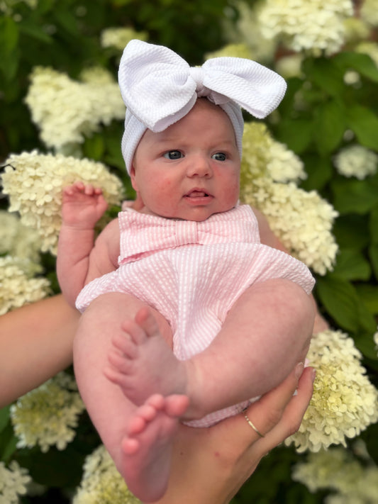 RuffleButts Seersucker Bow Bubble Romper