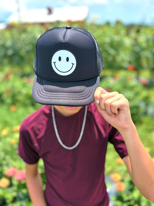 White Smiley SnapBack Hat - Juniors